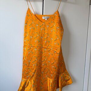 Caroline Constas Orange Floral Mini Dress – Silk Slip Style with Ruffle Hem